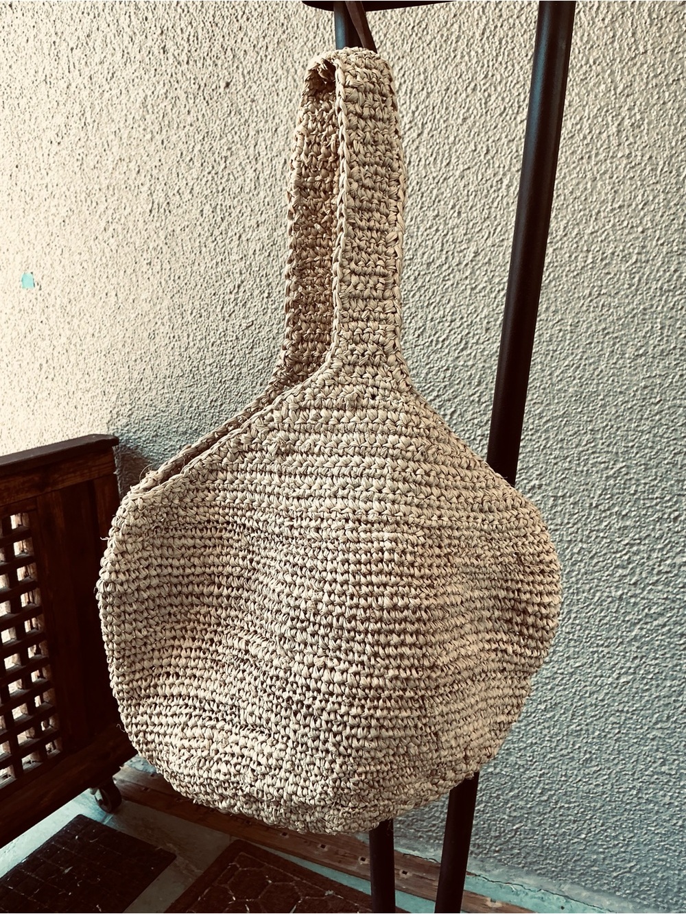 Eddie Bauer Cream Handwoven Crochet RaffiaTote NWOT